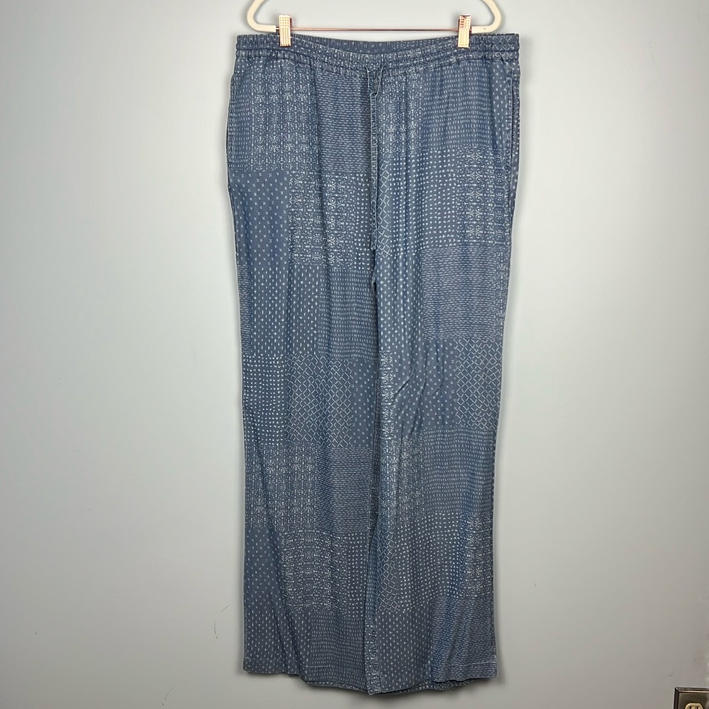 J. Jill Slate Blue Patchwork Print Wide-Leg Pants